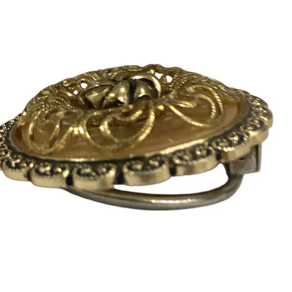 Vintage Filigree Scarf Pin Clip West Germany Scarf Holder Gold Tone 1V 1970’s - Picture 4 of 8